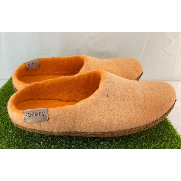 New Handmade Felted Wool Slippers By Pandarai Size 35 Made In Kyrgyzstan Orange - Picture 2 of 9